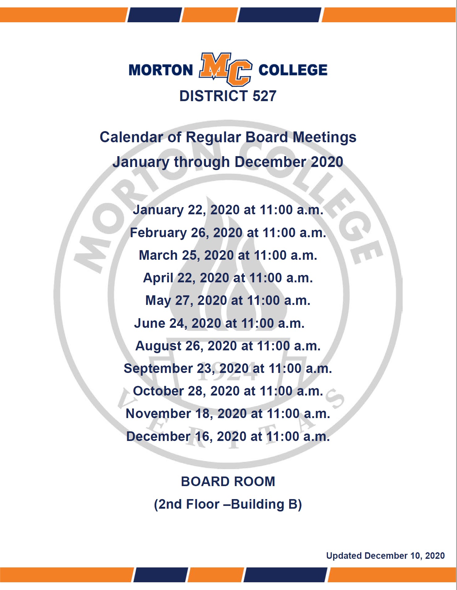 2020 Board Meeting Calendar 2020 Board Meeting Calendar