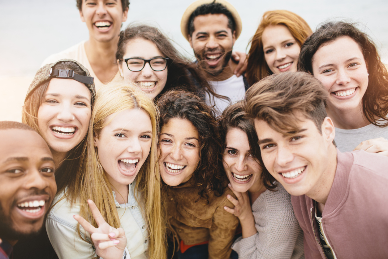 Large group of friends portrait at the beach Large group of friends portrait at the beach